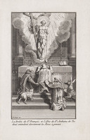 KG 12751
<br/>
Het schaap van Franciscus en de ezel van Antonius knielen.
<br/>
<em>Picart, Bernard (1673-1733)</em>